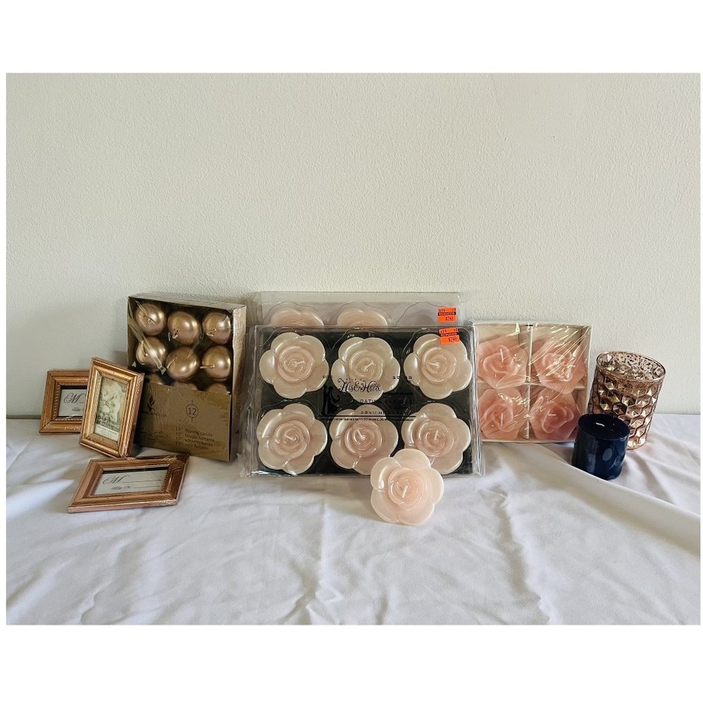 Wedding Decorations - Blush/Pink Floating Floral Candles, Rose Gold Candles LOT!